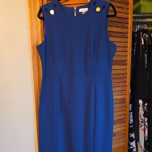 Calvin Klein Royal Blue Sleeveless Sheath Dress with Gold Buttons